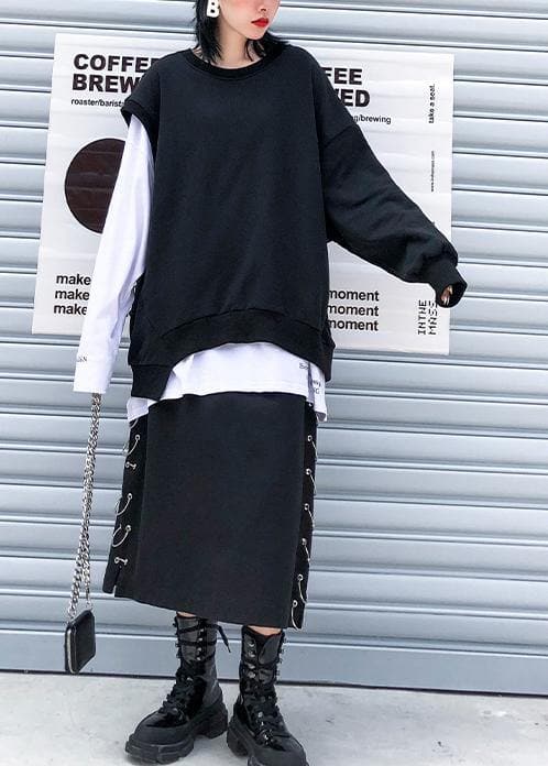 Modern o neck false two pieces cotton clothes pattern black tops AT-LTP191113