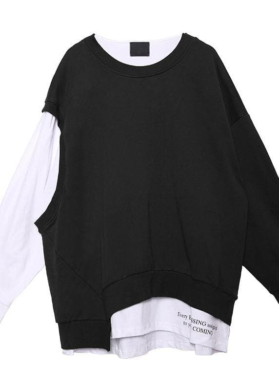 Modern o neck false two pieces cotton clothes pattern black tops AT-LTP191113