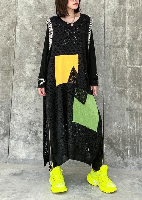 Modern o neck pockets clothes Work Outfits black Kaftan Dress AT-FDL200812