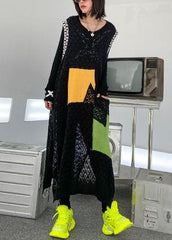 Modern o neck pockets clothes Work Outfits black Kaftan Dress AT-FDL200812