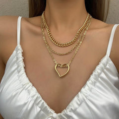 Multi-Layer Golden Color With Big Heart Pendant Necklaces Charm Jewelry LOS0348 Touchy Style