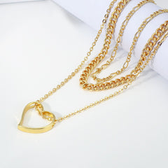 Multi-Layer Golden Color With Big Heart Pendant Necklaces Charm Jewelry LOS0348 Touchy Style