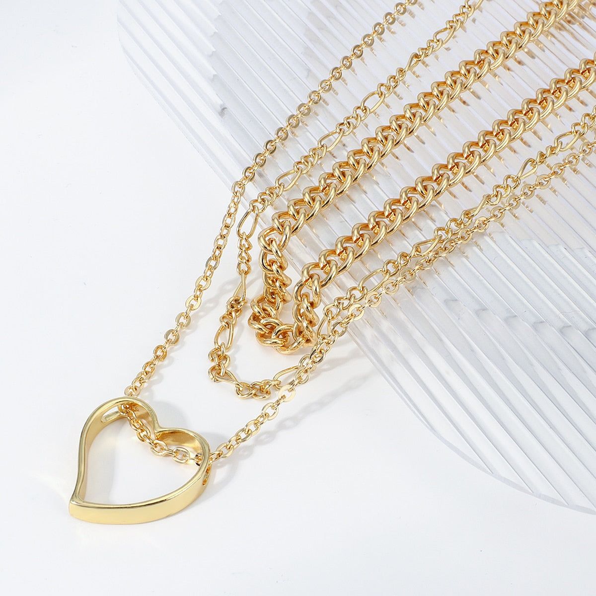 Multi-Layer Golden Color With Big Heart Pendant Necklaces Charm Jewelry LOS0348 Touchy Style