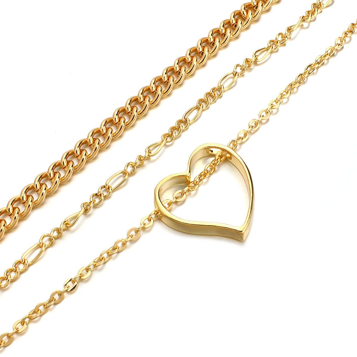 Multi-Layer Golden Color With Big Heart Pendant Necklaces Charm Jewelry LOS0348 Touchy Style