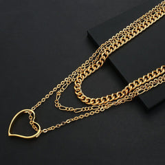 Multi-Layer Golden Color With Big Heart Pendant Necklaces Charm Jewelry LOS0348 Touchy Style