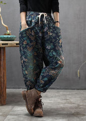 Natural Blue Cinched Print denim Pants Winter BSNZK-LPTS211124