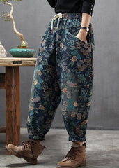 Natural Blue Cinched Print denim Pants Winter BSNZK-LPTS211124