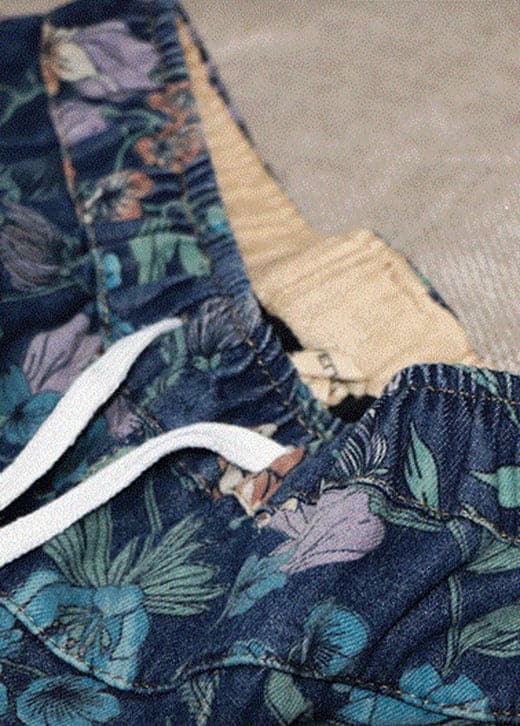 Natural Blue Cinched Print denim Pants Winter BSNZK-LPTS211124