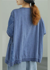 Natural Blue Loose O-Neck Print Fall Tee Half Sleeve GK-HTP210910