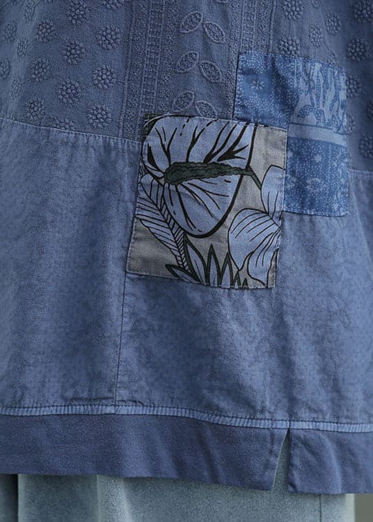 Natural Blue Loose O-Neck Print Fall Tee Half Sleeve GK-HTP210910