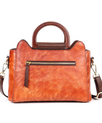 Natural Red Brown Floral Paitings Leather Satchel Handbag BGS211230