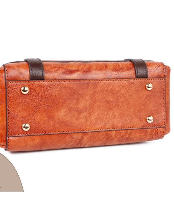 Natural Red Brown Floral Paitings Leather Satchel Handbag BGS211230