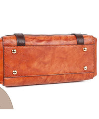 Natural Red Brown Floral Paitings Leather Satchel Handbag BGS211230