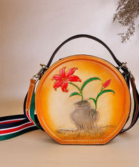 Natural Yellow Embossing Paitings Calf Leather Satchel Handbag ZPBAG-BGS220209