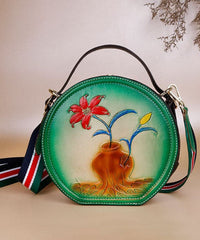 Natural Yellow Embossing Paitings Calf Leather Satchel Handbag ZPBAG-BGS220209