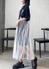 Natural black cotton quilting clothes o neck patchwork tulle Robe summer Dresses AT-SDL200623