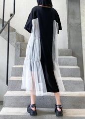 Natural black cotton quilting clothes o neck patchwork tulle Robe summer Dresses AT-SDL200623