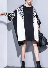 Natural black white patchwork cotton clothes Sequined Plus Size Clothing summer tops AT-SDM190411