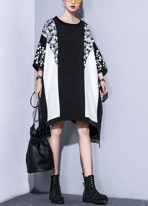 Natural black white patchwork cotton clothes Sequined Plus Size Clothing summer tops AT-SDM190411