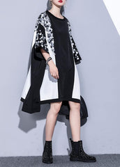 Natural black white patchwork cotton clothes Sequined Plus Size Clothing summer tops AT-SDM190411