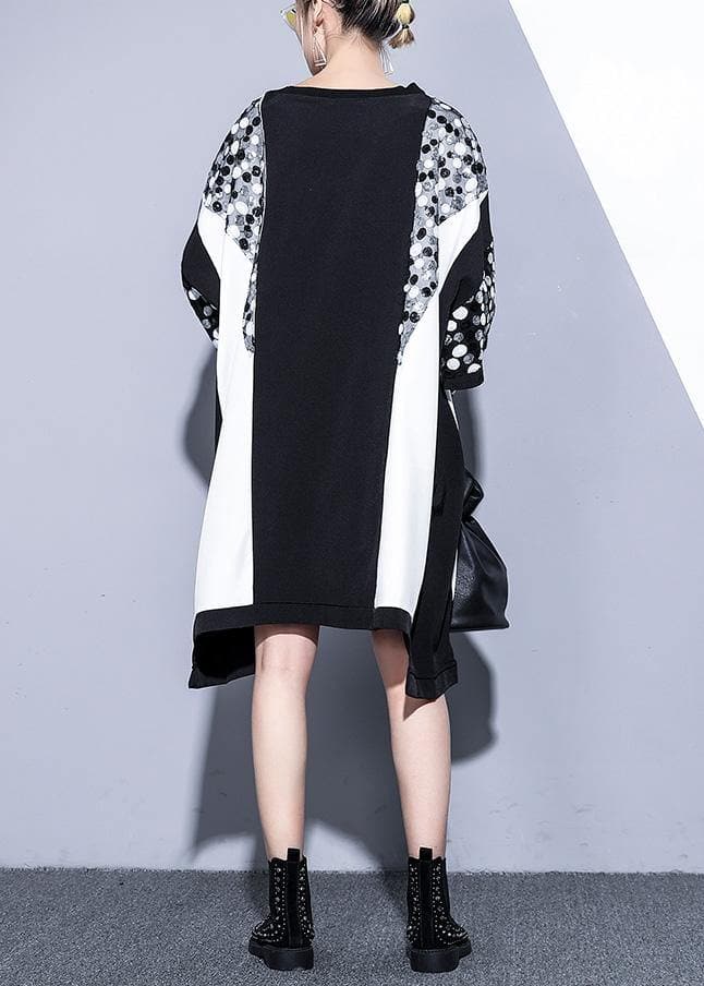 Natural black white patchwork cotton clothes Sequined Plus Size Clothing summer tops AT-SDM190411