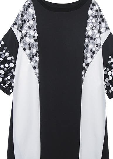 Natural black white patchwork cotton clothes Sequined Plus Size Clothing summer tops AT-SDM190411