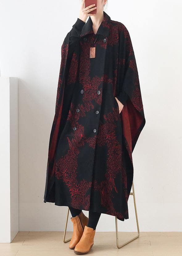 Natural burgundy print Plus Size clothes For Women Notched asymmetric outwears AM-TCT201126