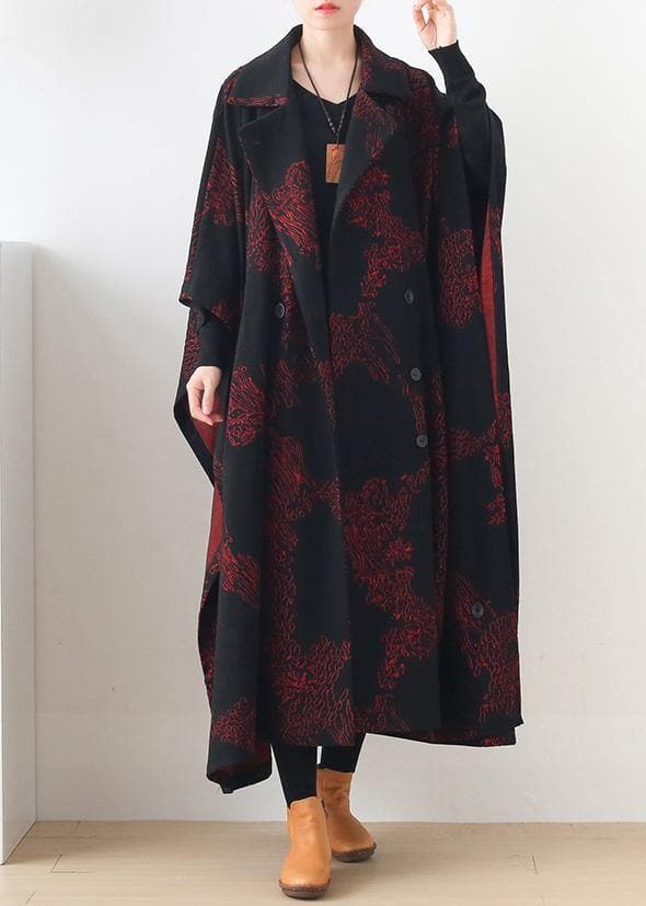 Natural burgundy print Plus Size clothes For Women Notched asymmetric outwears AM-TCT201126