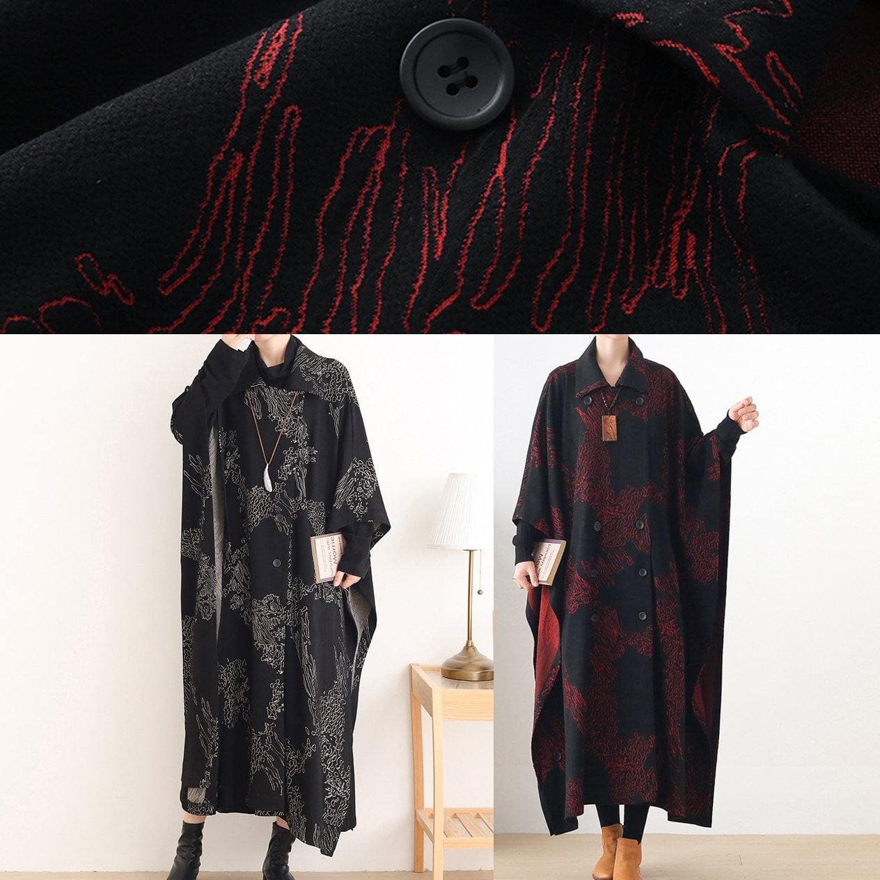 Natural burgundy print Plus Size clothes For Women Notched asymmetric outwears AM-TCT201126