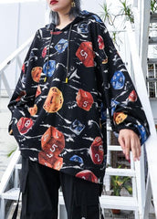 Natural hooded cotton clothes For Women Photography black prints shirts fall AT-LTP190923