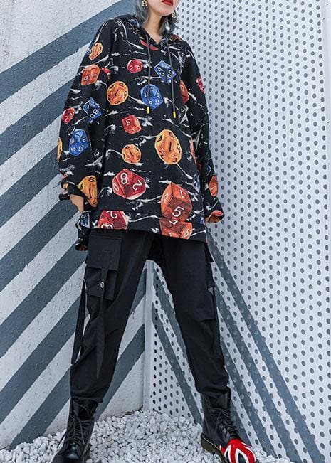 Natural hooded cotton clothes For Women Photography black prints shirts fall AT-LTP190923