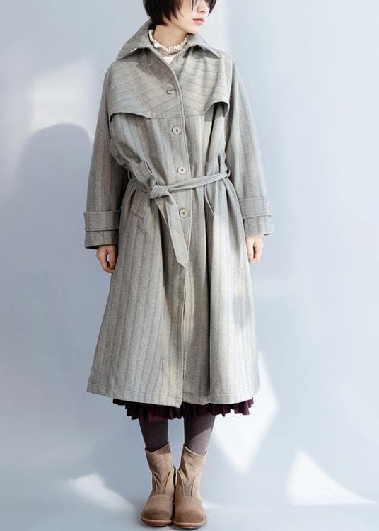 Natural lapel collar Fashion tie waist clothes For Women gray baggy coat TCT191125