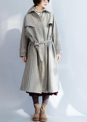 Natural lapel collar Fashion tie waist clothes For Women gray baggy coat TCT191125