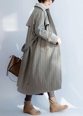 Natural lapel collar Fashion tie waist clothes For Women gray baggy coat TCT191125