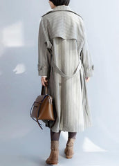 Natural lapel collar Fashion tie waist clothes For Women gray baggy coat TCT191125