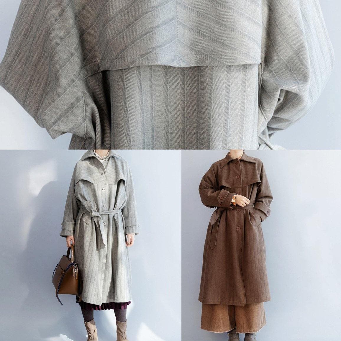 Natural lapel collar Fashion tie waist clothes For Women gray baggy coat TCT191125