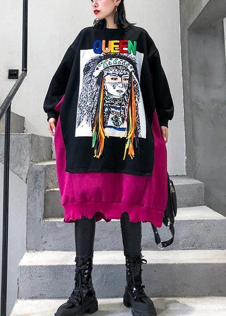 Natural patchwork cotton winter Tunic Fashion Ideas black Cartoon print Dresses AT-FDM191101