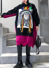 Natural patchwork cotton winter Tunic Fashion Ideas black Cartoon print Dresses AT-FDM191101