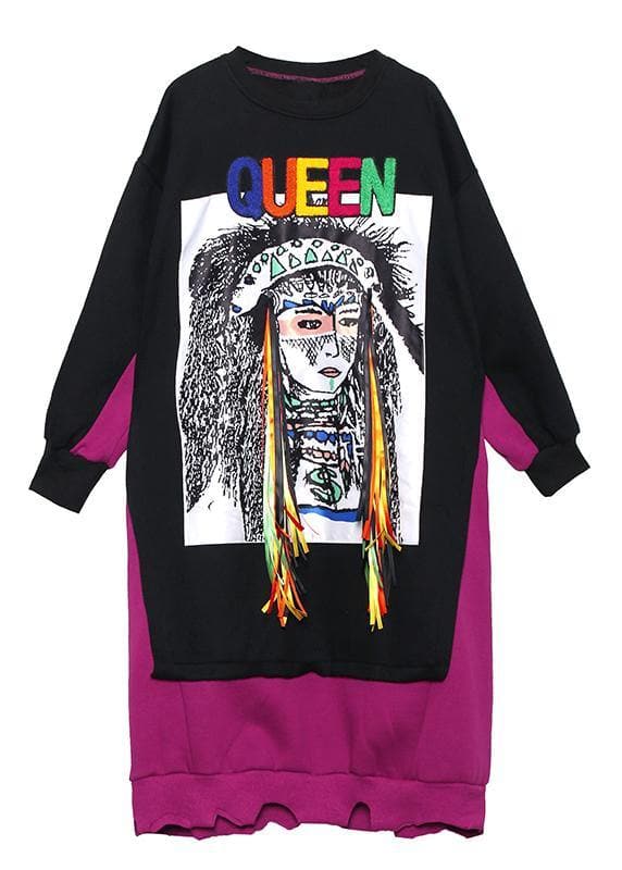 Natural patchwork cotton winter Tunic Fashion Ideas black Cartoon print Dresses AT-FDM191101