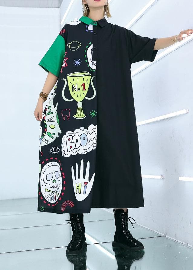 Natural prints cotton clothes Sewing black patchwork long Dress summer AT-SDL190411