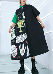 Natural prints cotton clothes Sewing black patchwork long Dress summer AT-SDL190411