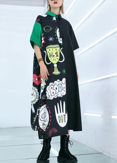 Natural prints cotton clothes Sewing black patchwork long Dress summer AT-SDL190411