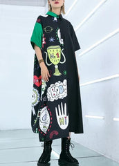 Natural prints cotton clothes Sewing black patchwork long Dress summer AT-SDL190411