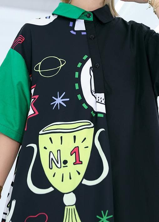 Natural prints cotton clothes Sewing black patchwork long Dress summer AT-SDL190411