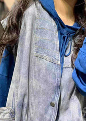 Natural sleeveless cotton clothes For Women Shirts denim blue v neck shirts fall CTS190815