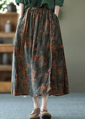Navy Loose Linen A Line Skirt Sashes Elastic Waist Summer GK-SKTS220512