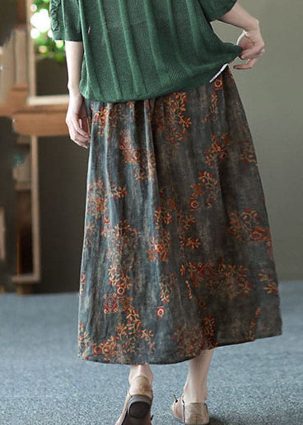 Navy Loose Linen A Line Skirt Sashes Elastic Waist Summer GK-SKTS220512