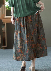 Navy Loose Linen A Line Skirt Sashes Elastic Waist Summer GK-SKTS220512