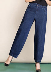 Navy Pockets Patchwork Cotton Denim Harem Pants High Waist Spring NZ-LPTS22060701