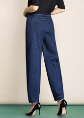 Navy Pockets Patchwork Cotton Denim Harem Pants High Waist Spring NZ-LPTS22060701